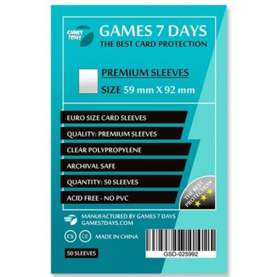 Протектор для карт Games7Days 59 х 92 мм, Euro, 50 шт (PREMIUM) (GSD-025992) Вінниця - фото 1