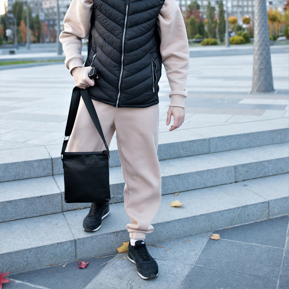 Чоловіча сумка планшетка через плече з натуральної шкіри якісна, чорнаMasterSem Київ - фото 7