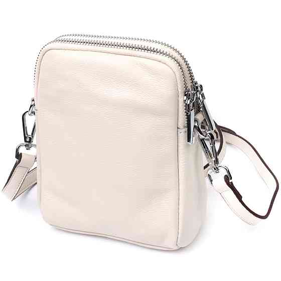 Женская небольшая вертикальная сумка на два отделения из натуральной кожи Vintage 22401 Белая Киев