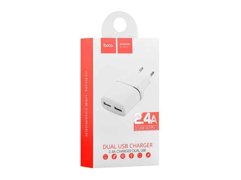 Сетевое зарядное устройство USB C12 2.4A/2USB/12W белый ТМ HOCO Киев - изображение 1