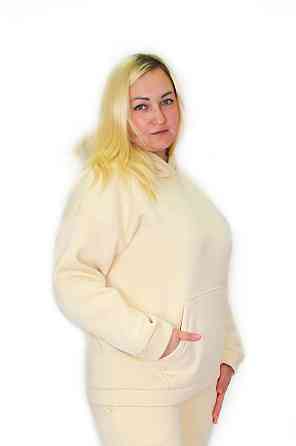 Женское худи на флисе батал Молочный 2XL/3XL Харьков