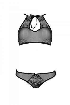 Комплект: бра, трусики з ажурним декором та відкритим кроком Passion URSULA SET L/XL, black Sex Aura Київ
