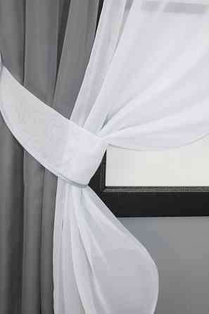 Кухонні штори VR-Textil № 017к комбіновані з підв'язками графітовий з білим 265х170 см (50-024) Київ