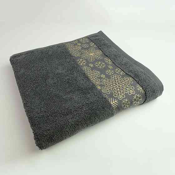Комплект махровых полотенец Новогодние Merry Christmas Снег 3шт GM Textile 50х90см, 50х90см, 70х140см 500г/м2 (Темно-Серый) Сумы