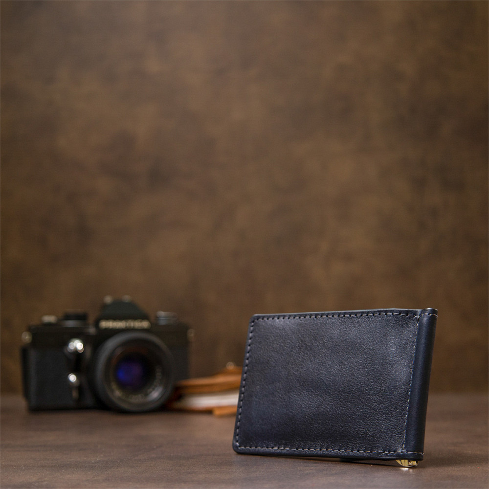 Мужской кожаный зажим для денег GRANDE PELLE 11476 Темно-синий Киев - изображение 2