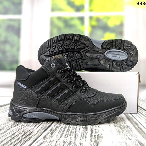Зимові високі Кросівки Adidas Чоловічі з Мехом Чорні Адідас (розміри: 40,41,42) Відео Огляд Дніпро - фото 7
