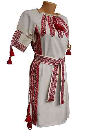 Жіноче вишите плаття кольору льон із коротким рукавом. 50 Київ