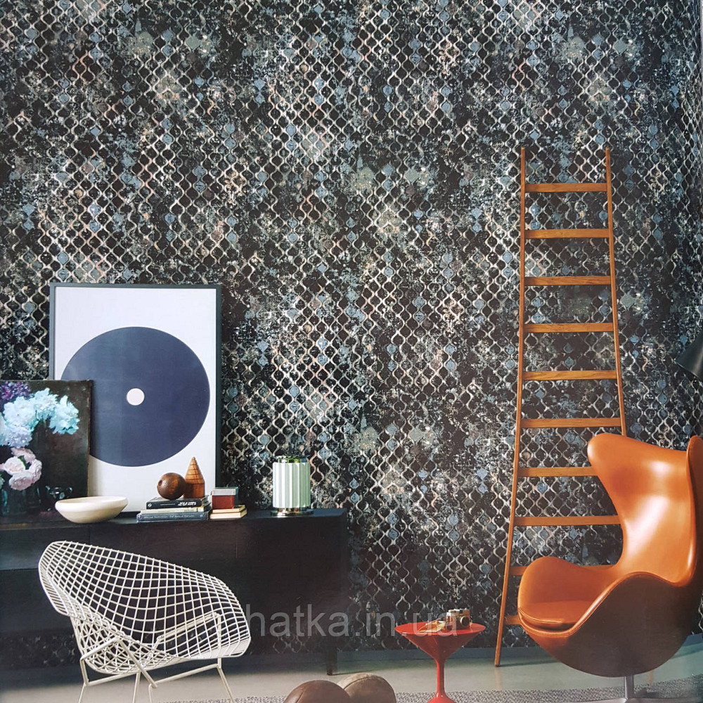 Обои метровые винил на флизелине Decowall Retro геометрия абстракция под старину волны черные голубые бежевые Киев - изображение 1
