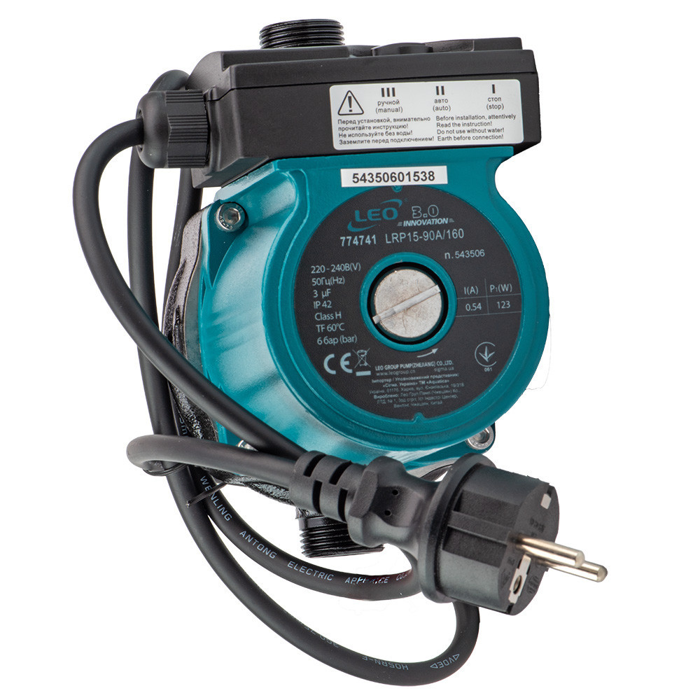 Насос для підвищення тиску 123 Вт Hmax 9 м Qmax 25 л/хв Ø 3⁄4" 160 мм + гайки Ø1⁄2" LEO 3.0 LRP15-90A/160 (774741) Київ - фото 5