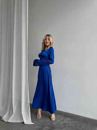 Женское нарядное платье со шнуровкой на спинке шелк Армани Синий, 46/48 Одесса