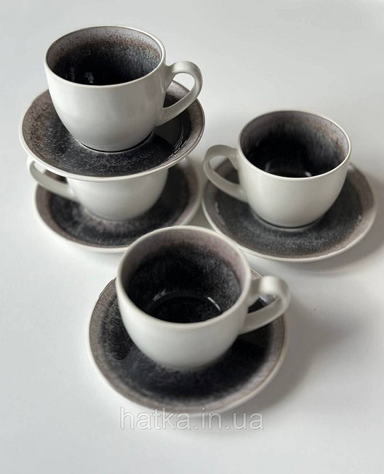Набір кавовий 4 чашки + 4 блюдця Olens "Інтерстелар" 150 мл кераміка біло-чорна для дому та ресторану Київ - фото 2