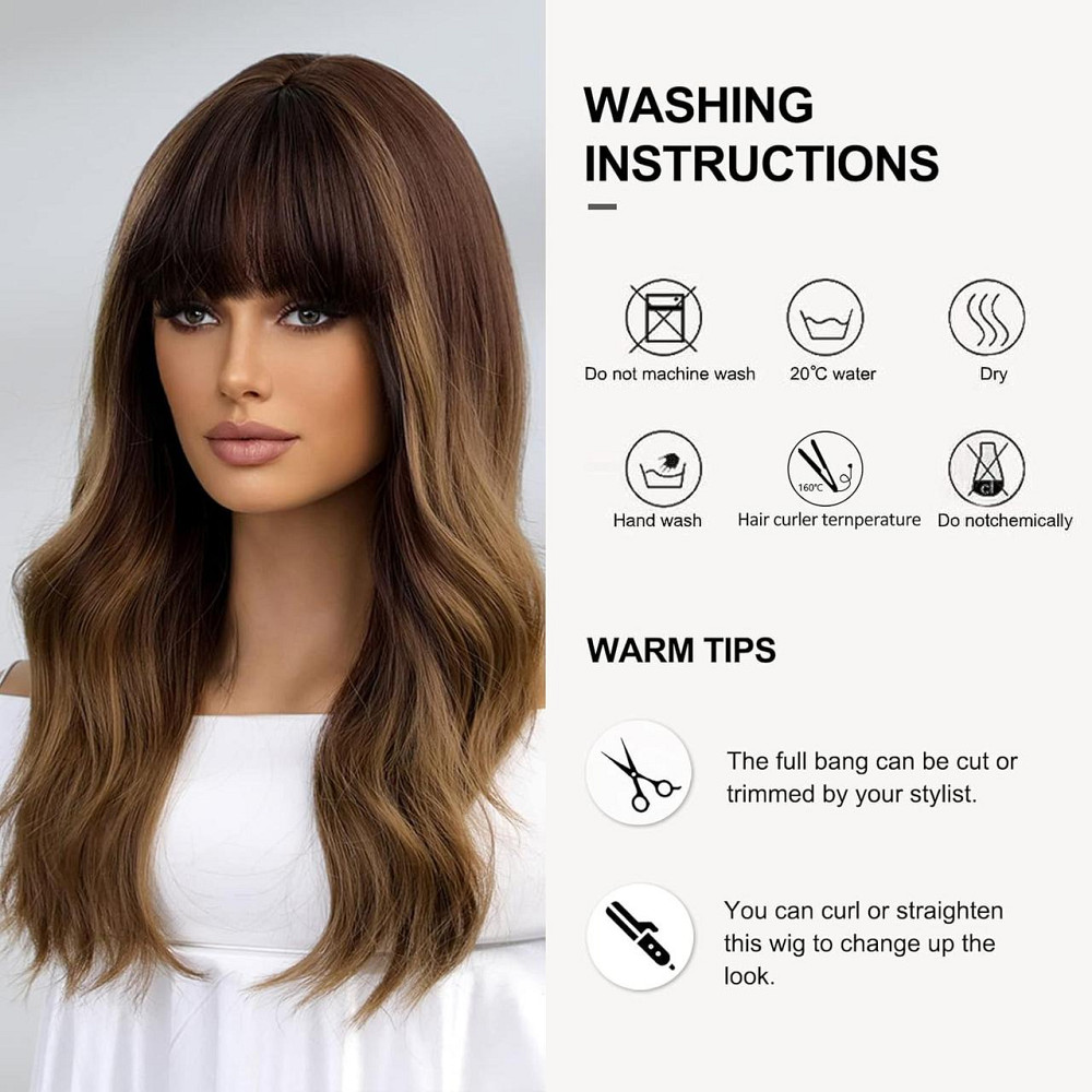 Парик женский каштановый омбре волнистый с челкой 51 см длинный, термостойкие синтетические волосы коричневые Киев - изображение 7