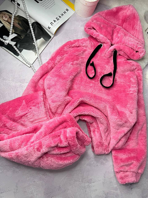 Теплый женский плюшевый костюм двойка плюшевый двухсторонний мех Розовый Одесса - изображение 15