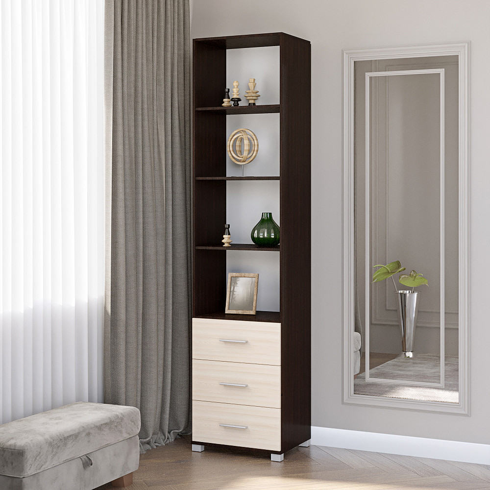 Шкаф-пенал открытый с ящиками Эверест Бриз-16 венге + дуб молочный (DTM-2283) Днепр - изображение 1