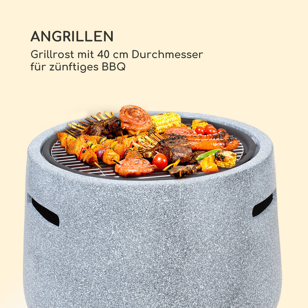 Чаша для костра Evora Ø45 см, деревянная решетка для гриля, искусственный камень, сталь, черный / имитация Ровно - изображение 5