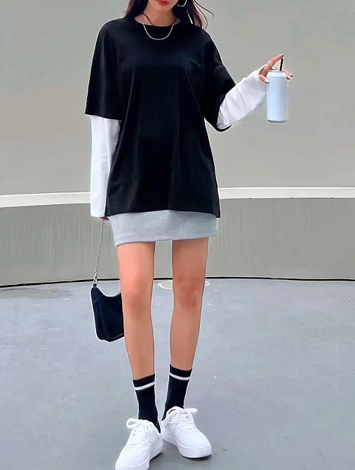 Універсальний унісекс лонгслів оверсайз крою з ефектом двох шарів двонитка Одеса - фото 1