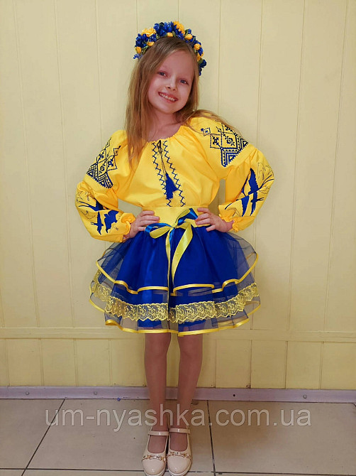 Синьо-жовтий костюм вишиванка "Ластівки-мереживо" Кривий Ріг - фото 1