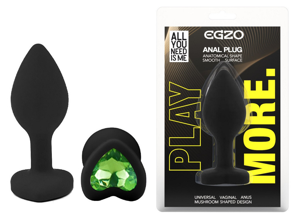 Силиконовая анальная пробка EGZO - Silicone Black Heart Plug Green, size S Sex Aura Киев - изображение 1