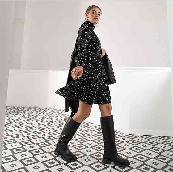 Високі чоботи на зиму жіночі з натуральної шкіри на низькому ходу чорні р. 38, 40, 41 / Стильні Коломия