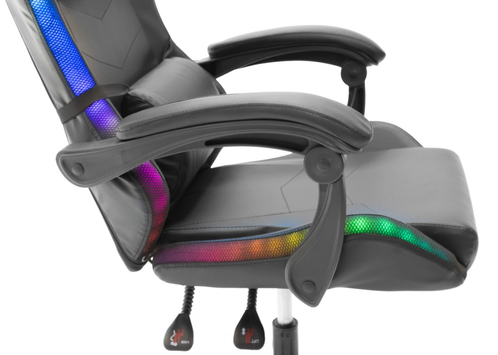 Геймерське крісло Grizzly з RGB LED підсвіткою (12 режимів), Чорний Київ - фото 13