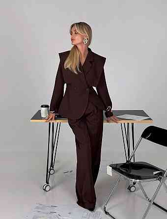 Жіночий стильний костюм для штанів: піджак і штани костюмка Шоколадний, 42/44 Одеса