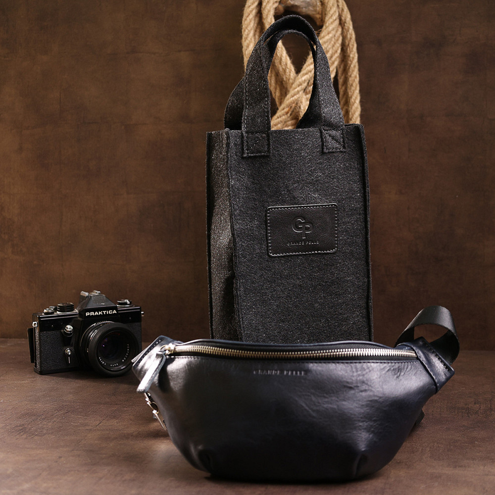 Кожаная бананка унисекс GRANDE PELLE 11569 Синяя Киев - изображение 1