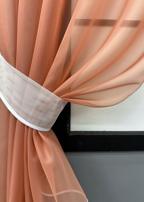 Кухонні штори VR-Textil № 091к з ламбрекеном і підв'язками теракотовий з молочним 280х170 см (52-1190) Київ - фото 5