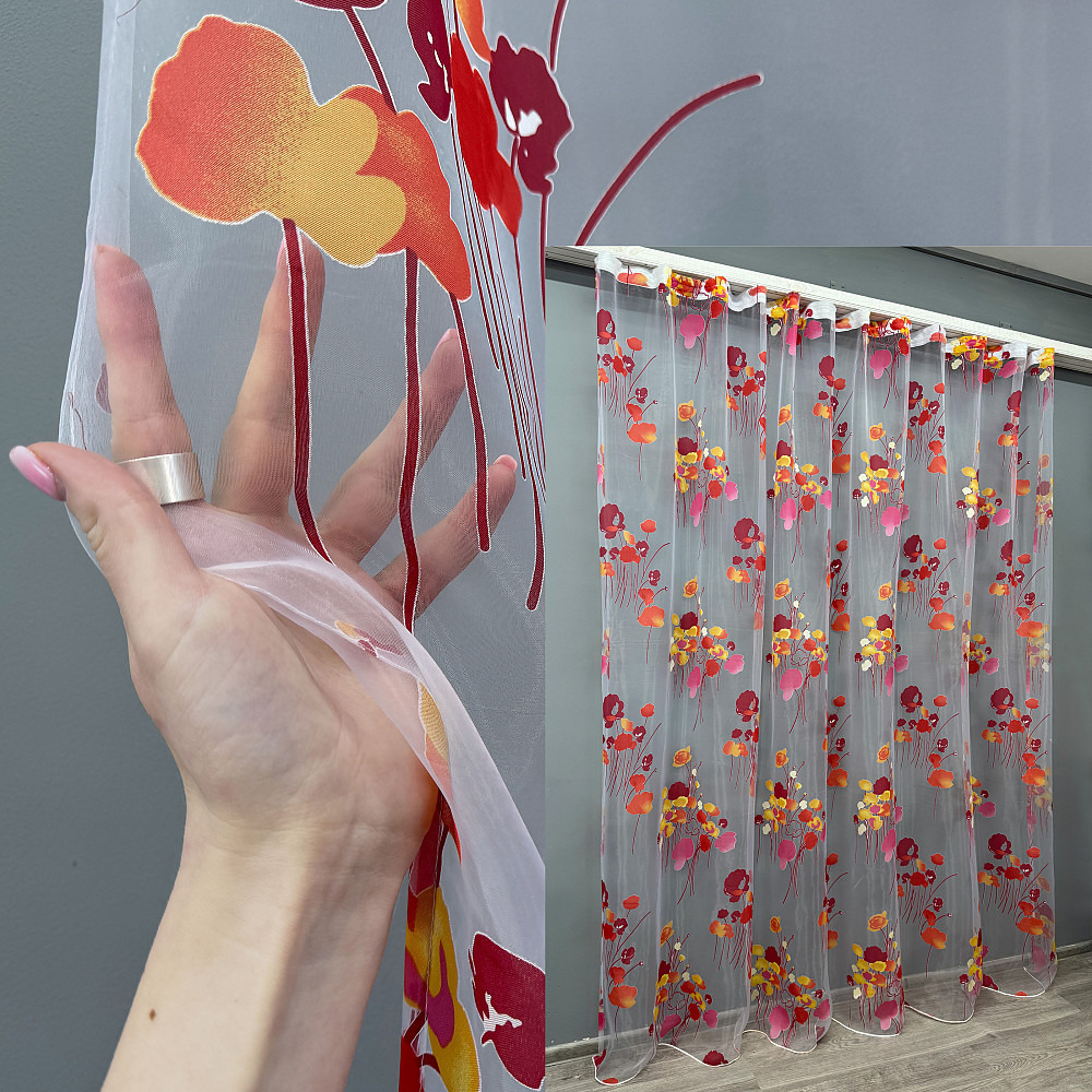 Тюль органза з великим квітковим принтом колір різнокольоровий 759т Київ - фото 5