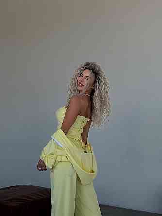 Жіночий велюровий костюм-трійка: кофта корсет і штани Лимонний, 48/52 Одеса