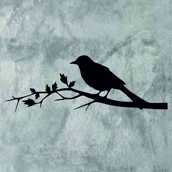 Декоративное настенное Панно «Птичка. Грач на ветке», Декор на стену 70*24 см, Черный Киев