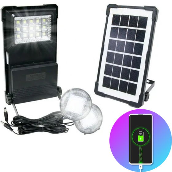 Ліхтар із сонячною панеллю + 3 лампочки 30Вт,3000мАг,GDTimes GD-07A SBR Київ