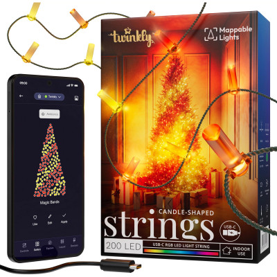 Гірлянда Twinkly Smart LED Strings USB 200 Candle-shaped RGB LEDs, Green Wire, USB-C 12м (TWKC200RGB-G) Вінниця - фото 1