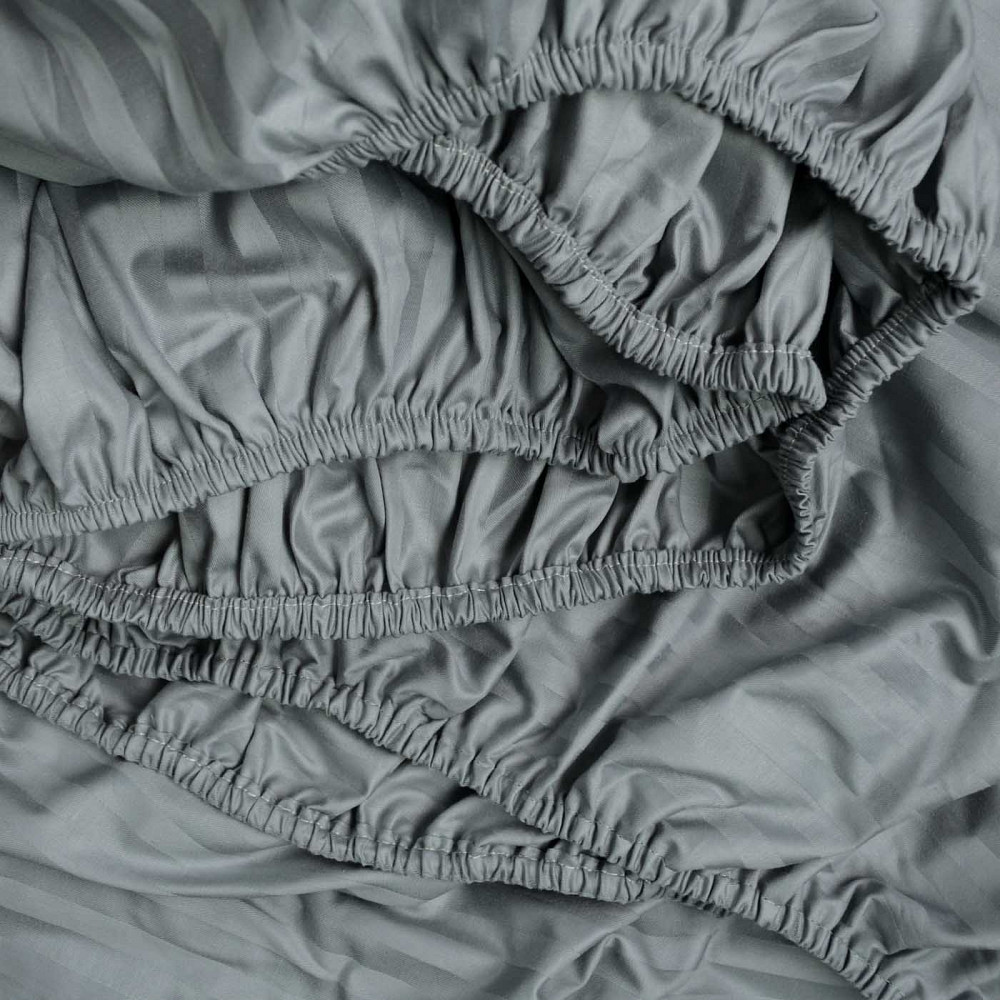 Простынь на резинке двуспальная страйп-сатин 100% хлопок 160х200х25см 125г/м2 (Серый) Сумы - изображение 6