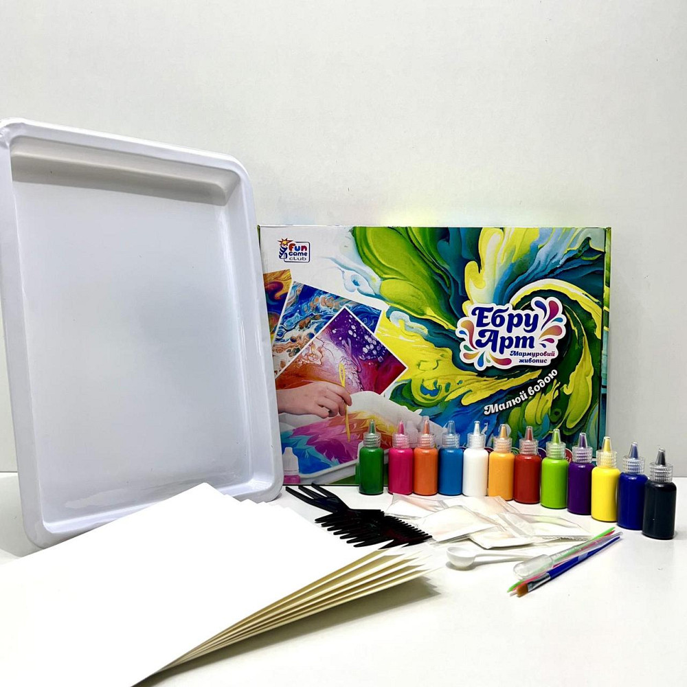 Набір для творчості Ебру 4FUN Game Club 12 пігментів 10 аркушів акварельного паперу інструменти (87752) Чернигов - изображение 9