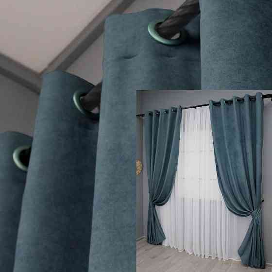 Комплект штор на люверсах VR-Textil Микровелюр Petek № 1489ш 150х270 см 2 шт Серо-голубой (37-0216) Киев
