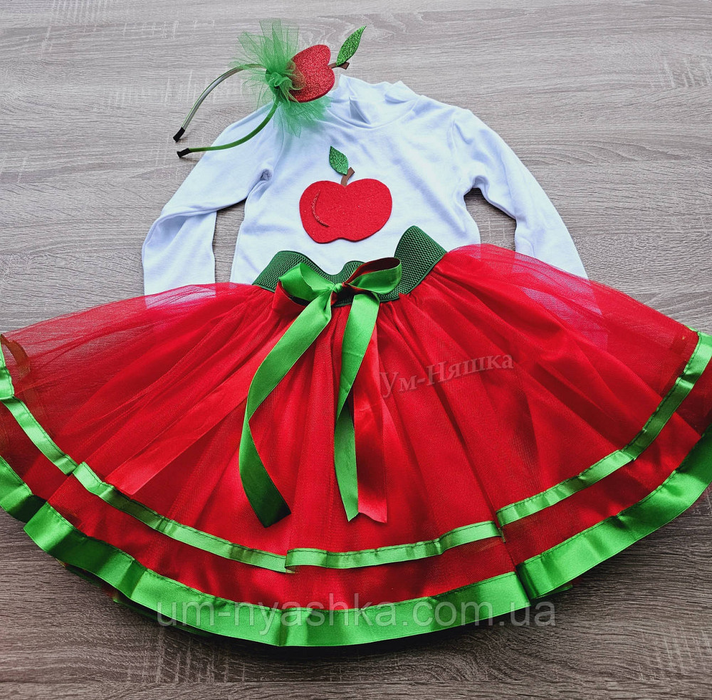 Костюм Яблочка Зеленая пышная юбочка + пришивное яблоко + обруч Кривой Рог - изображение 5