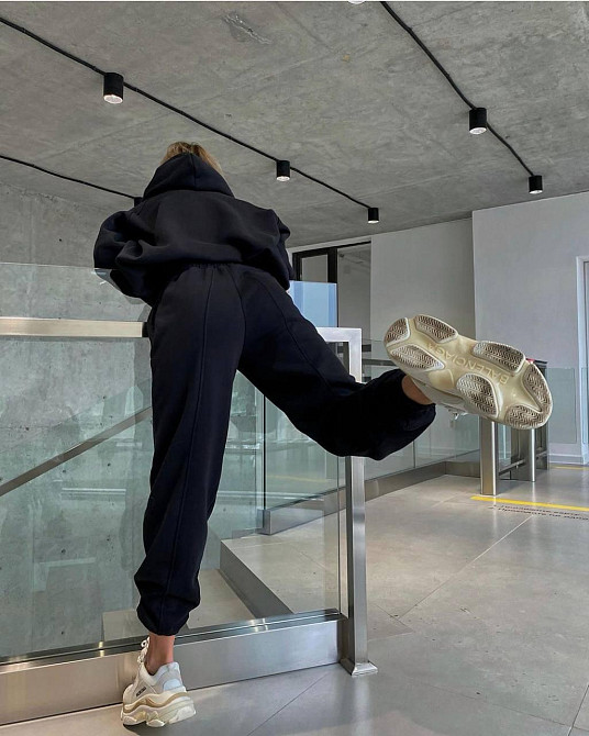 Женский утепленный костюм двойка: худи и штаны турецкая трехнить на флисе Черный, 44/46 Одесса - изображение 2