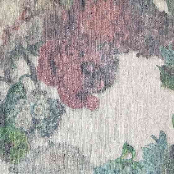 Шпалери метрові вінілові на флізелін дизайнерські Erismann Elle квіти листя рожеві сині зелені на білому Київ