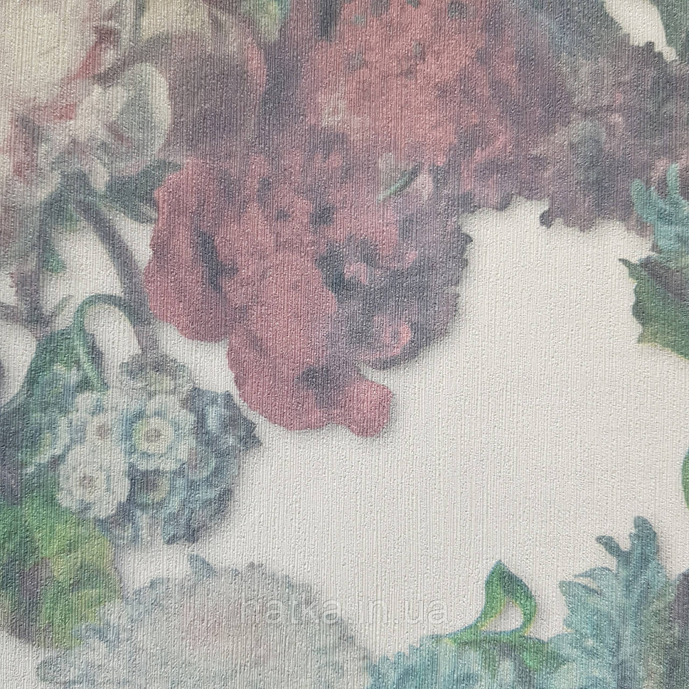 Шпалери метрові вінілові на флізелін дизайнерські Erismann Elle квіти листя рожеві сині зелені на білому Київ - фото 4