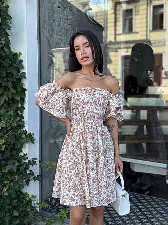 Женское легкое принтованное платье из турецкого батиста Бежевый, 46/48 Одесса