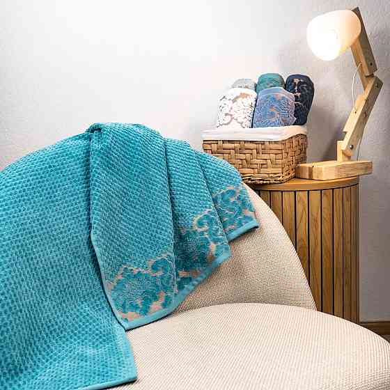 Полотенце махровое для лица и рук 40x70см Damask Премиум качества Жаккардовое с велюром 550г/м2 (Изумрудный) Сумы