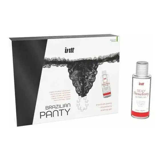 Набір Intt BRAZILIAN PANTY BLACK: трусики на зав’язках S-XL з перлинним кільцем + полунична змазка Львів