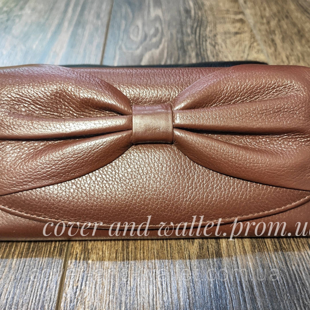 Класичний жіночий гаманець із натуральної шкіри з бантом коричневого кольору F.Salfeite Київ - фото 2