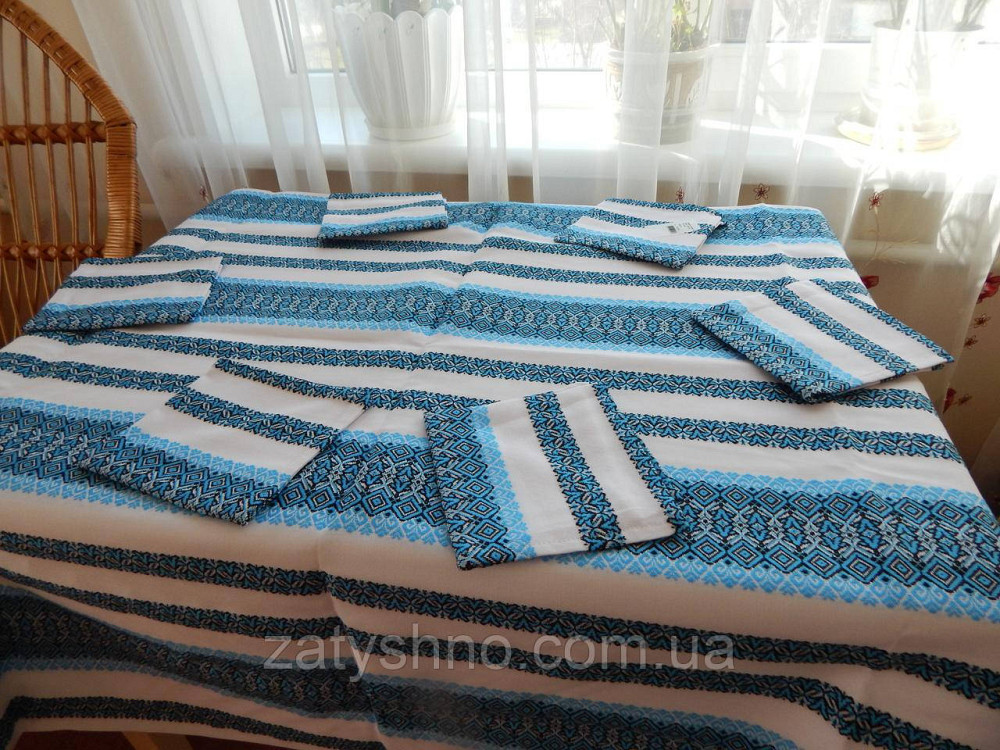 Вишита синя скатертина велика і серветки Київ - фото 2