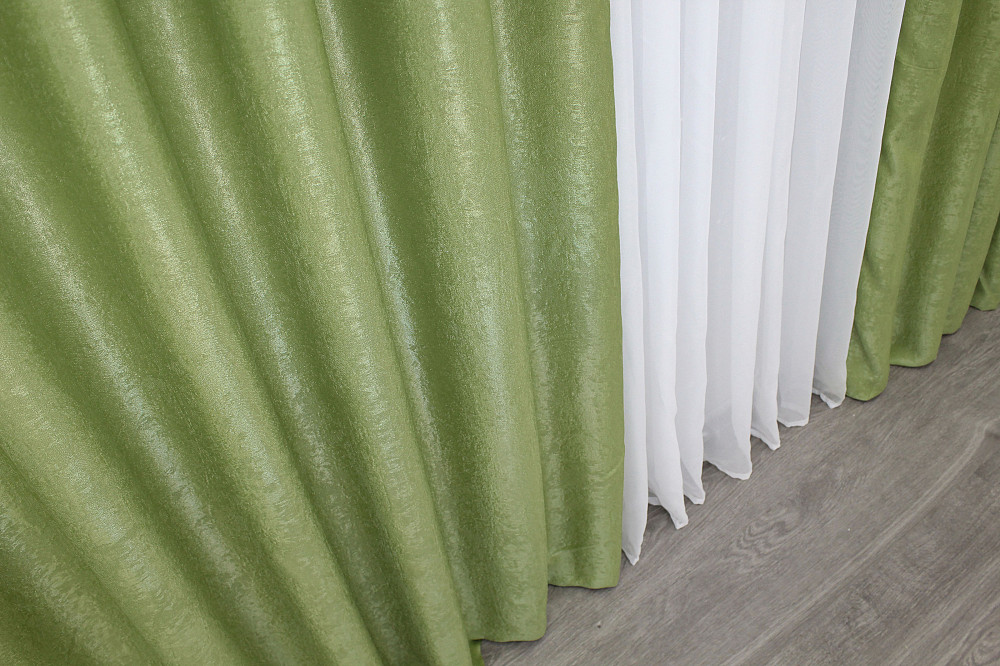 Комплект готовых штор VR-Textil Лен Парма № 1253ш Салатовый 100х275 см 2 шт (31-520) Киев - изображение 7