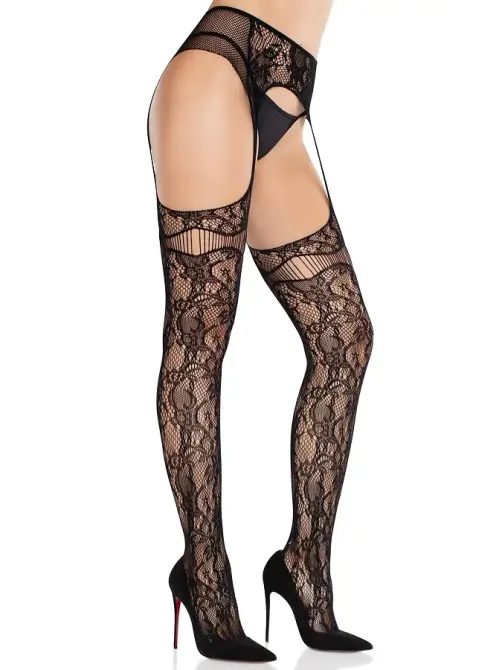 Колготки Leg Avenue Net Stockings with Attached Garter Belt One Size Black Львів - фото 4
