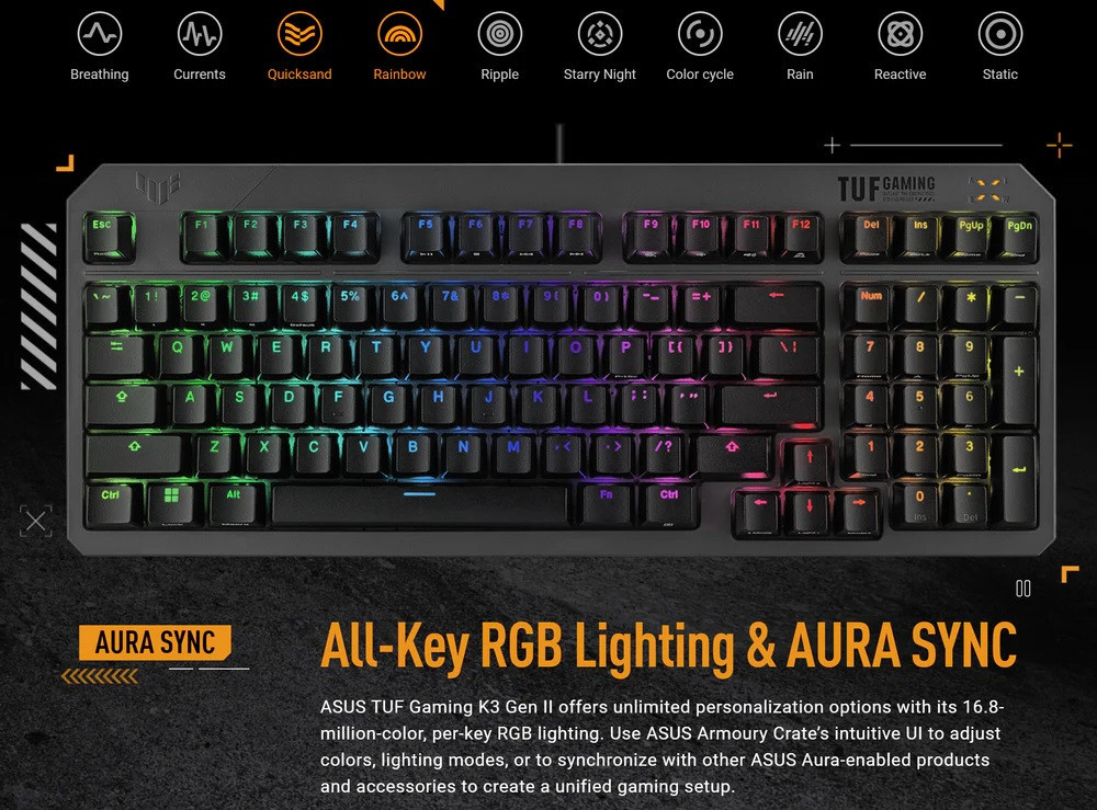 Клавіатура Asus TUF Gaming K3 Gen II Opti-Mech RGB 97key Switches ABS Black (90MP0390-BKMA00)_promo ( 25320 ) Харків - фото 9