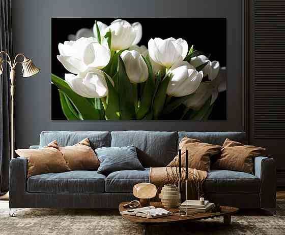 Картина холст в гостиную / спальню  Білі Тюльпани  MLP_129 80x120 см Киев