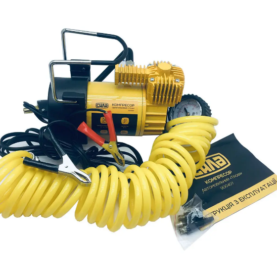 Компресор авто однопоршневий посилений 12V 180W 37 л/хв 10 Атм + кручений шланг та клеми СИЛА Житомир