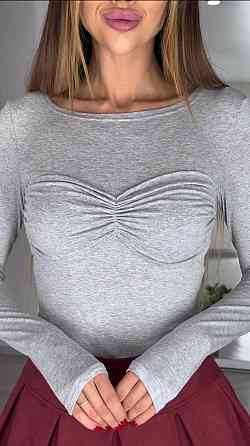 Женский трендовый лонгслив с имитацией бра вискоза Серый Одесса